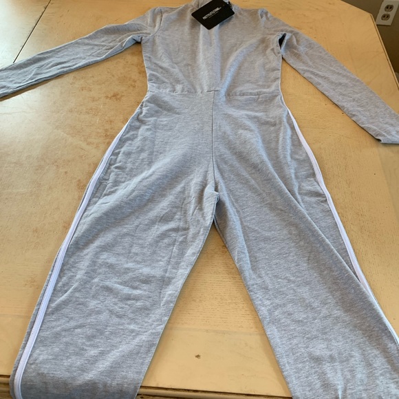 Prettylittlethings Grey Sports Stripe High Neck Jumpsuit - Picture 9 of 9